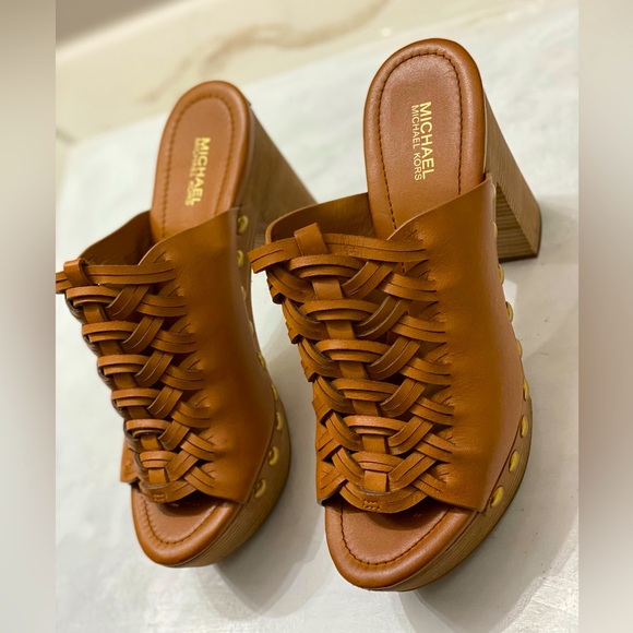 Michael Kors Shoes - Michael KORS Wesley block heels leather mules excellent condition 5 inch heels